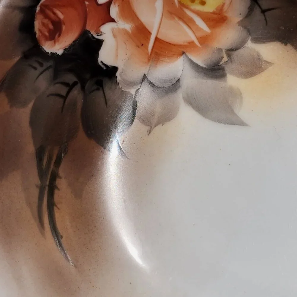 Nippon Hand Painted Vintage Porcelain Bowl Peach Floral Design with Gold Accents